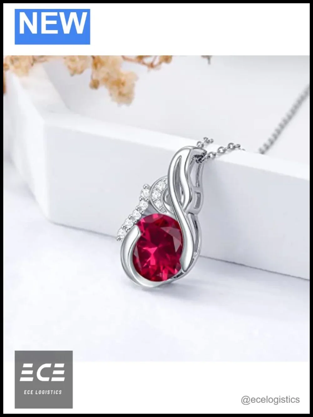 Sterling Silver Ruby Birthstone Necklace Round Pendant 18in July Gift